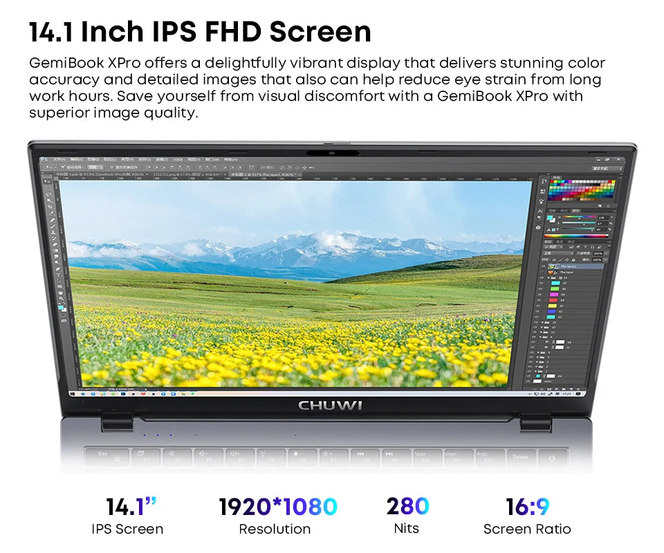 CHUWI 14.1-inch GemiBook XPro Laptop Intel N100 Graphics 600 GPU Screen 8GB RAM 256GB SSD With Cooling Fan Windows 11 Notebook
