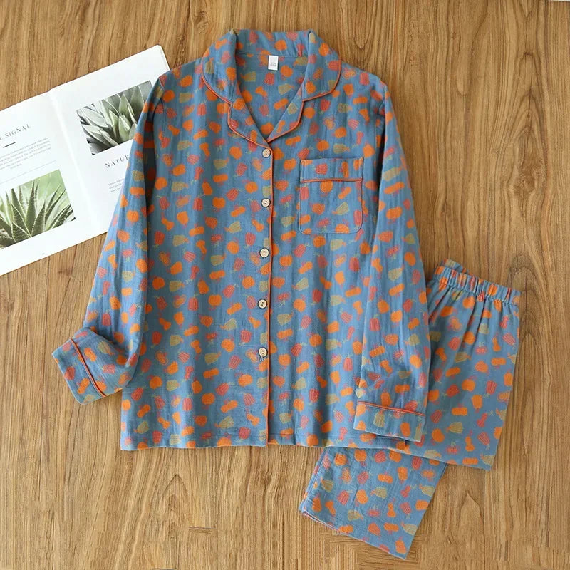 2025 New Spring and Autumn Pajama Set 100%Cotton Comfortable Long sleeved Two Piece Home Furnishings Large Size Home Furnishings