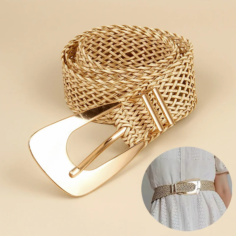 Fashion Women PP Straw Belt Bohemian Wide Elastic Waist Belt Braided Waistbelt Summer Casual Dress Waistband Apparel Accessories