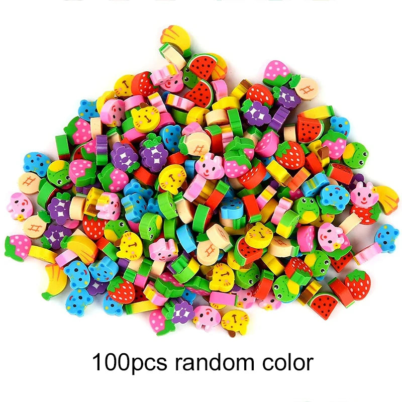 100~500pcs Mini Cartoon Eraser Bulk Multiple Styles Colored Fruit Animal Cake Design School Supply Student Festival Rewards TMZ