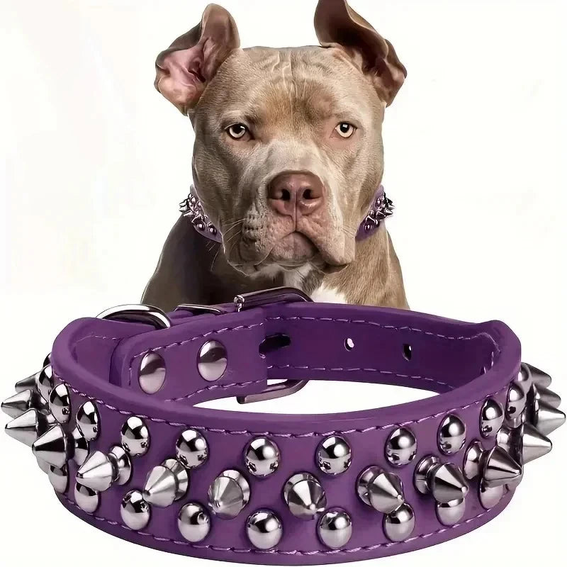 Adjustable Spike Pet Dog Collar Neck Strap PU Leather Punk Rivet Dog Collar Pet Collar Strap Set Suitable for Small Dogs and Cat