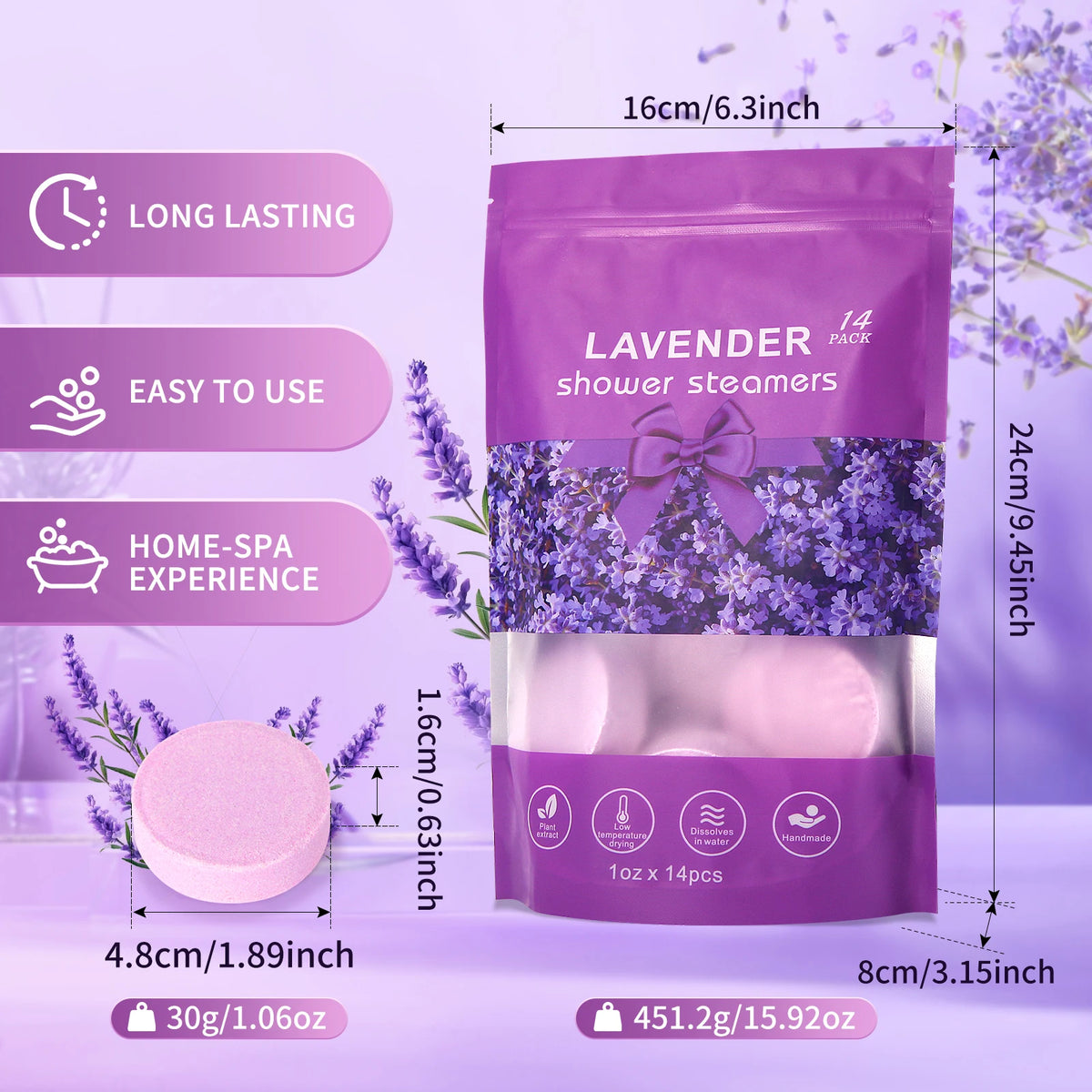 Lavender Shower Tablet Natural Essential Oil Shower Moisturizing Stress Relieving Bath Salt Tablets Suitable for Women and Men