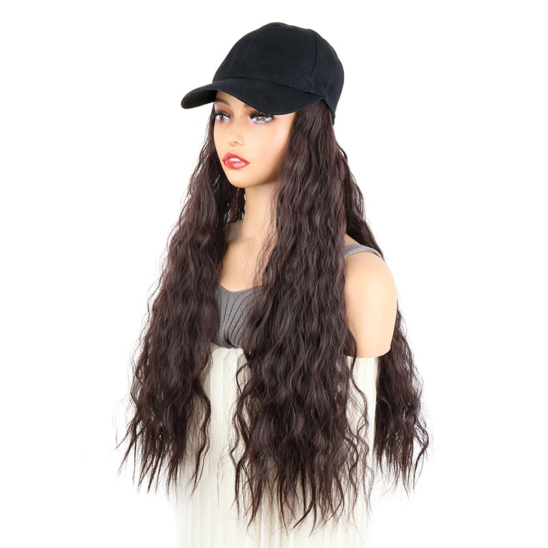 24Inch Synthetic Long Kinky Curly Hair Extension Wigs Baseball Cap Hat  Adjustable One-piece Wigs for Women