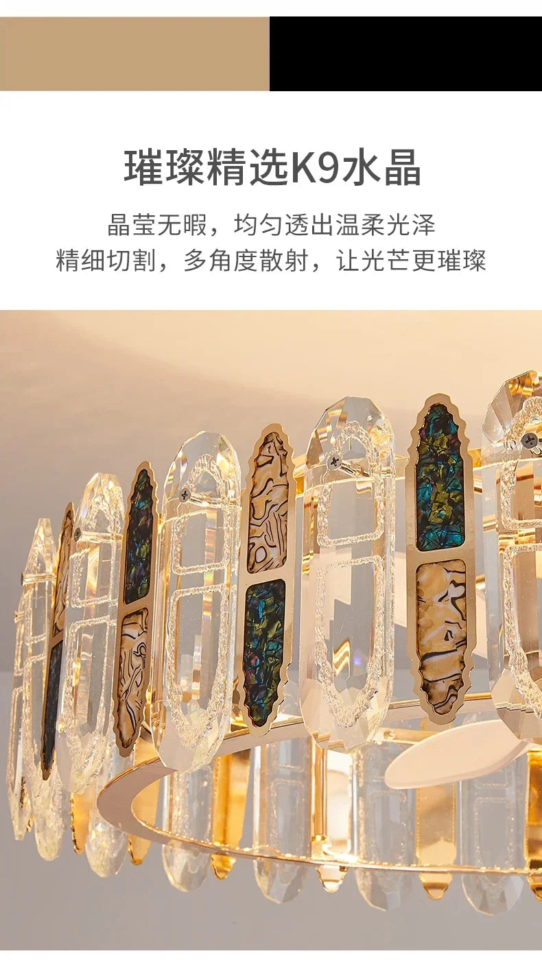 Crystal Ceiling Fan Lamp Modern Living Room Dining Room Remote Integrated Ceiling Fan Light Home Bedroom Study Silent Fan Lights