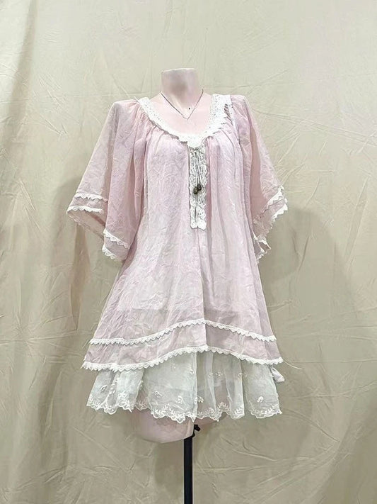 New Adorable Sweet Kawaii Women's Vintage Japanese Dress Summer Y2K Style for Beach Party Floral Print Casual Girly Clothing