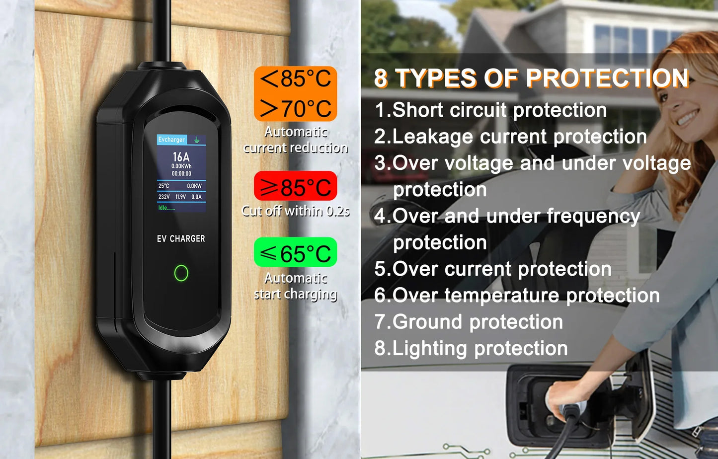 AFEEV Portable EV Charger Type2 IEC62196-2 EVSE Fast Charging Cable Type1 SAE J1772 Wallbox WiFi APP Bluetooth Wireless Control
