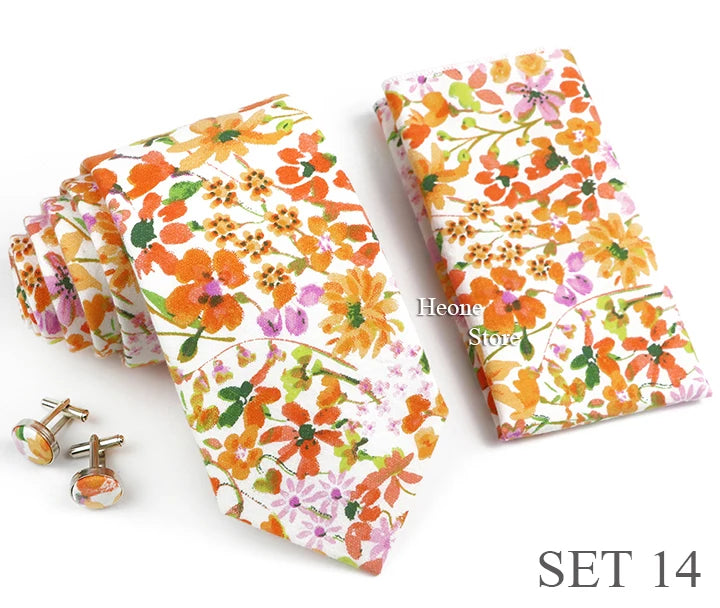 Hot Sell 3PC Chic Elegant Floral Tie Set Pocket Square Cufflinks For Men Women Wedding Party Dinner Suit Tuxedo Accessory Gift