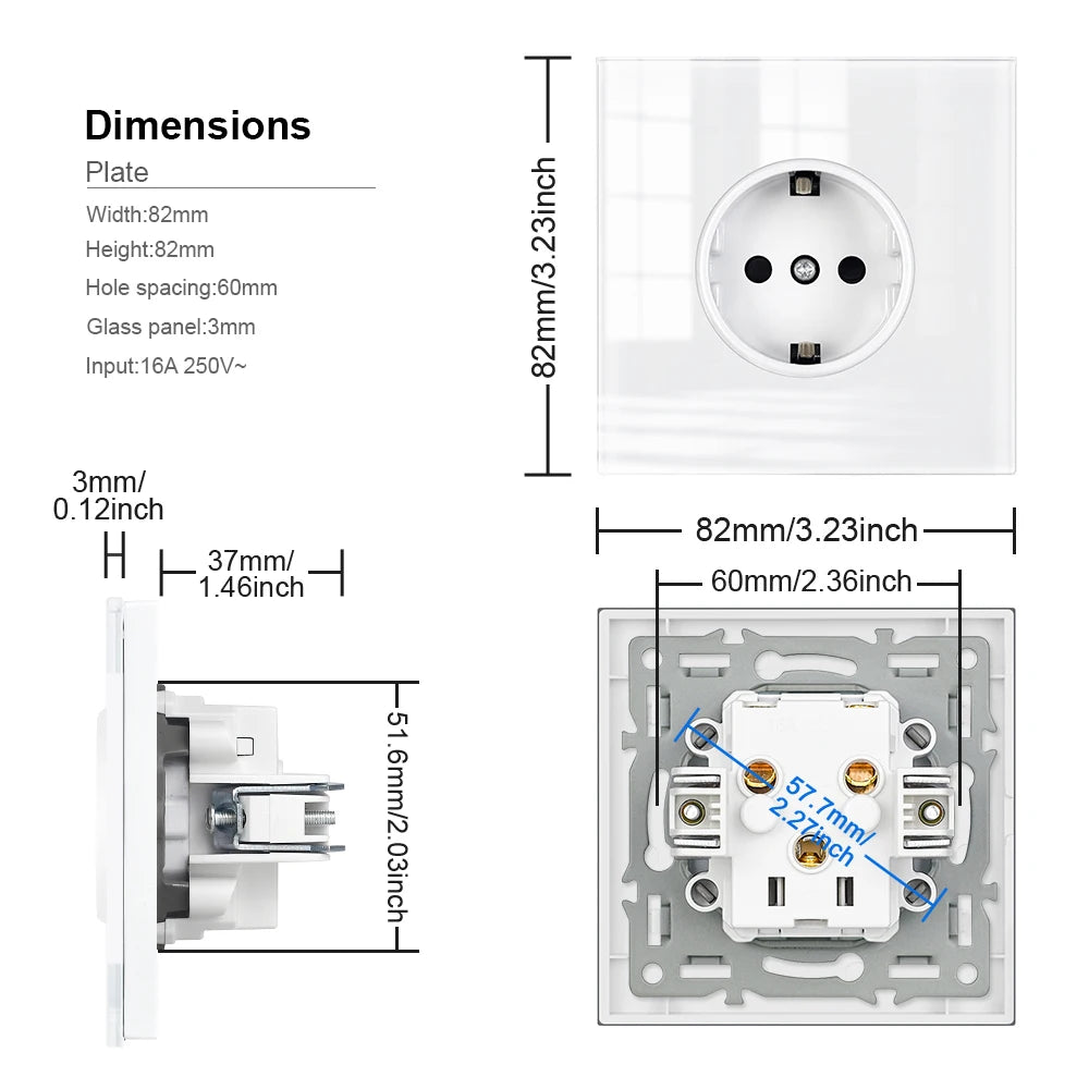 VISWE EU Standard  Electrical sockets 220V 16A Full Mirror Tempered Glass Panel Multiple Black Socket Wall Home Improvements