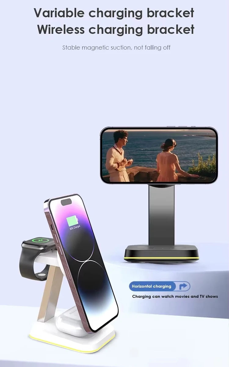 3 in 1 30W Smart Watch Earphone for iPhone 17 16 15 14 13 12  Fast Universal Magnetic Phone Stand Wireless Charger StationHolder