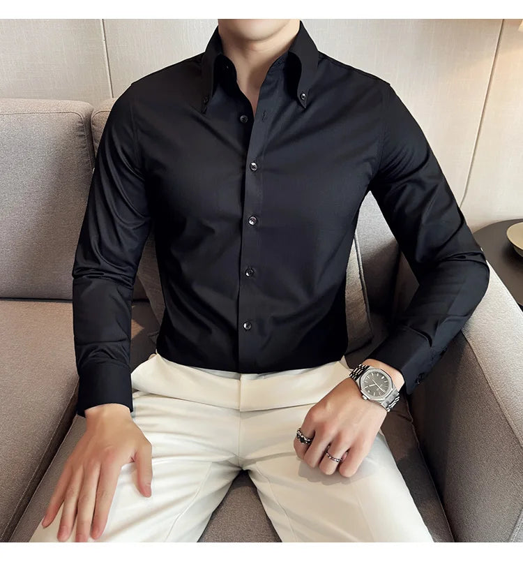 High Quality Versatile Business Casual Shirt Men Korean Fashion Long Sleeved Slim Fit Shirt Office Work Uniform Men Clothing 6XL