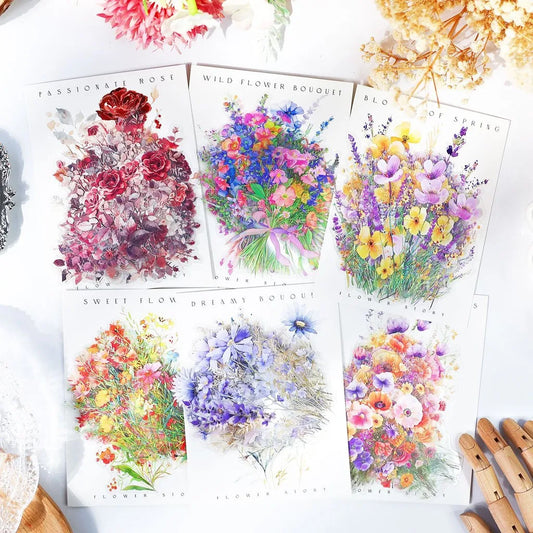 16 Pcs Vintage Flowers Stickers PET Decoration Stickers DIY Scrapbooking Decor Junk Journal Aesthetics Sticker