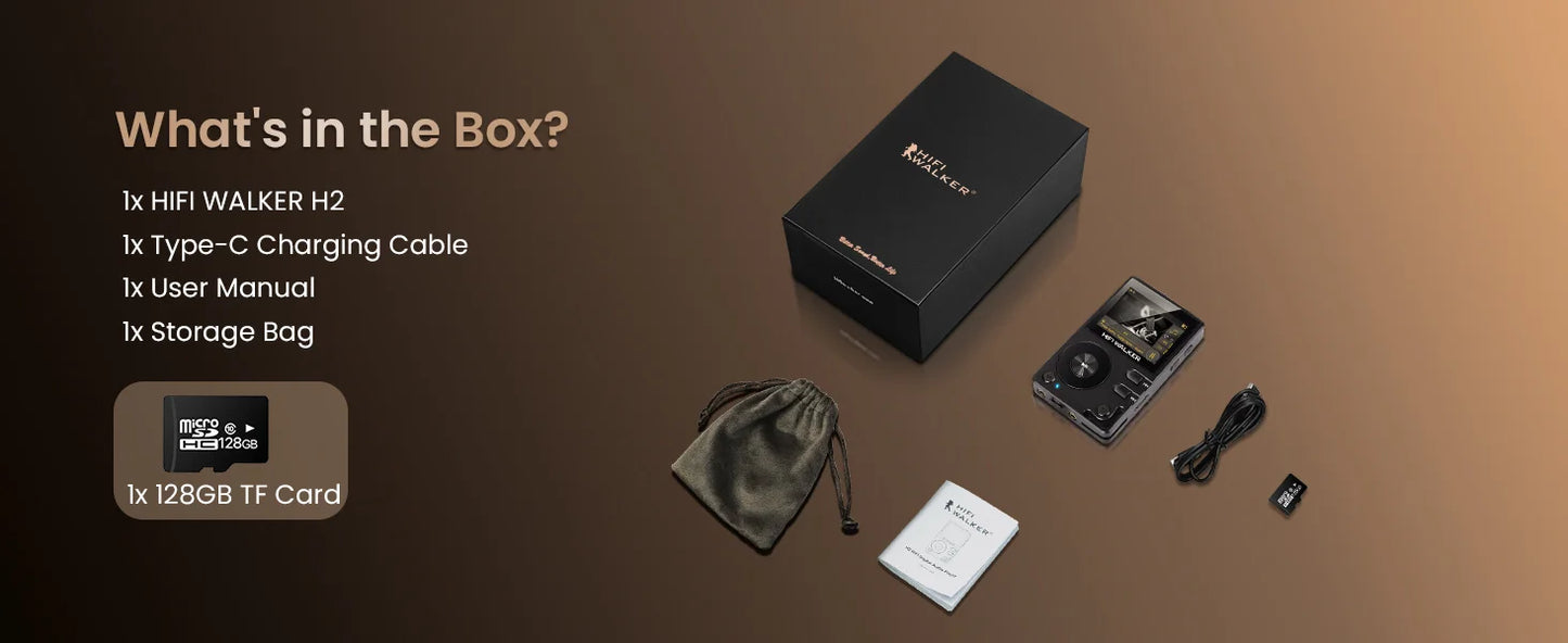 HIFI WALKER H2 Hi-Res MP3 Music Player Bluetooth Portable 128GB High Sound Quality  DAC FLAC APE Type-C Digital Audio Player