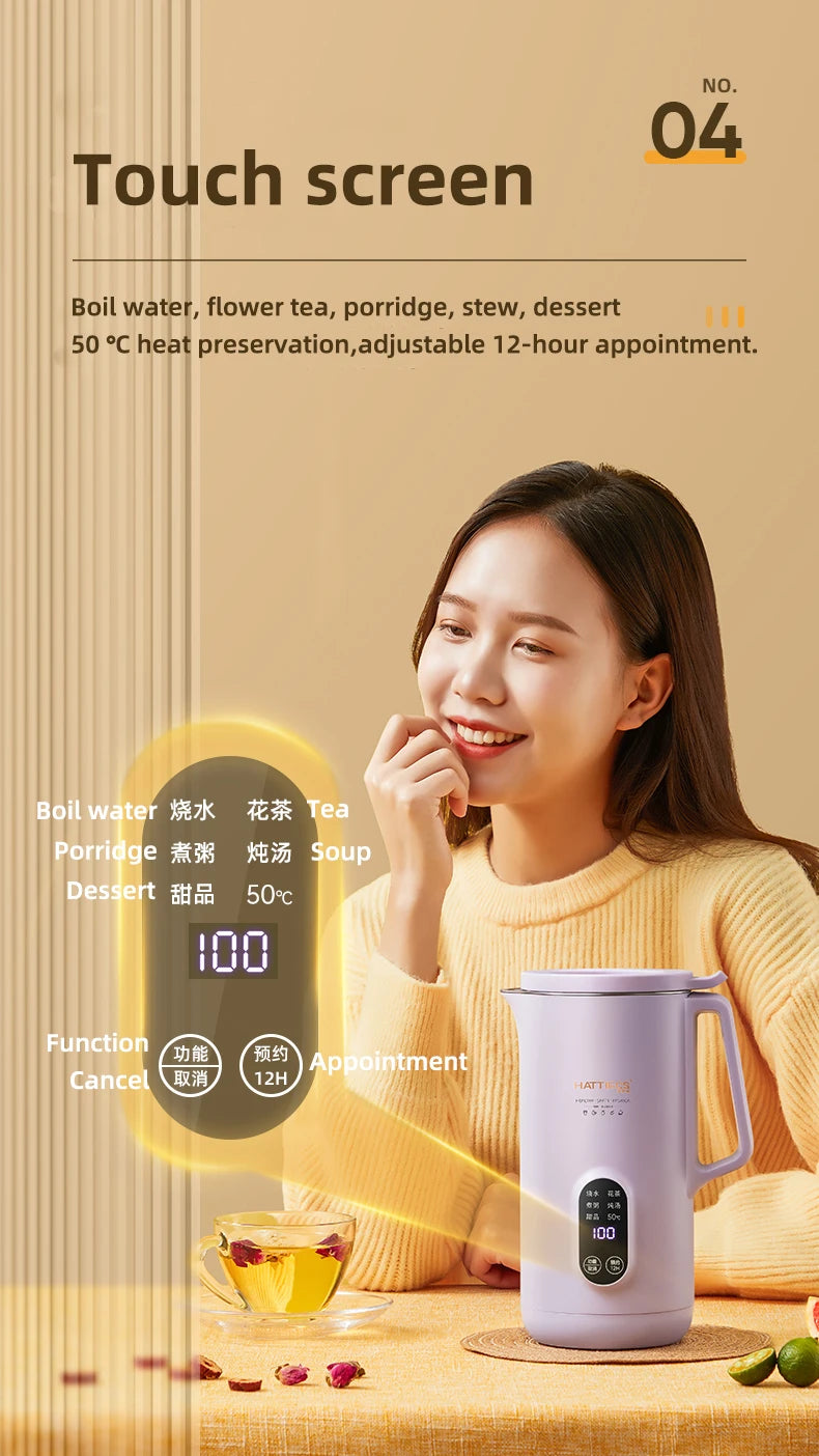 800ml Portable Electric Kettle Multifunctional Health Pot Thermo Pot Smart Teapot Travel Boiled Water Kettle Multi Cookers 220V