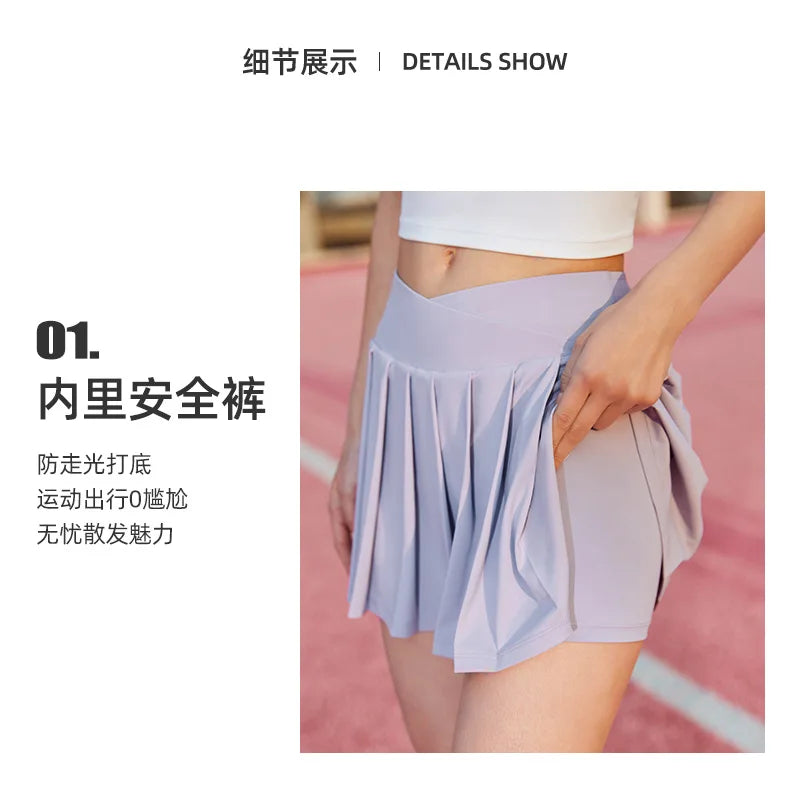 Women Pleated Sports Tennis Skirts Runniing High-Waisted Skirt Women's Fashion A-Line Fitness Short Skirt Gym Loose Mini Skirt