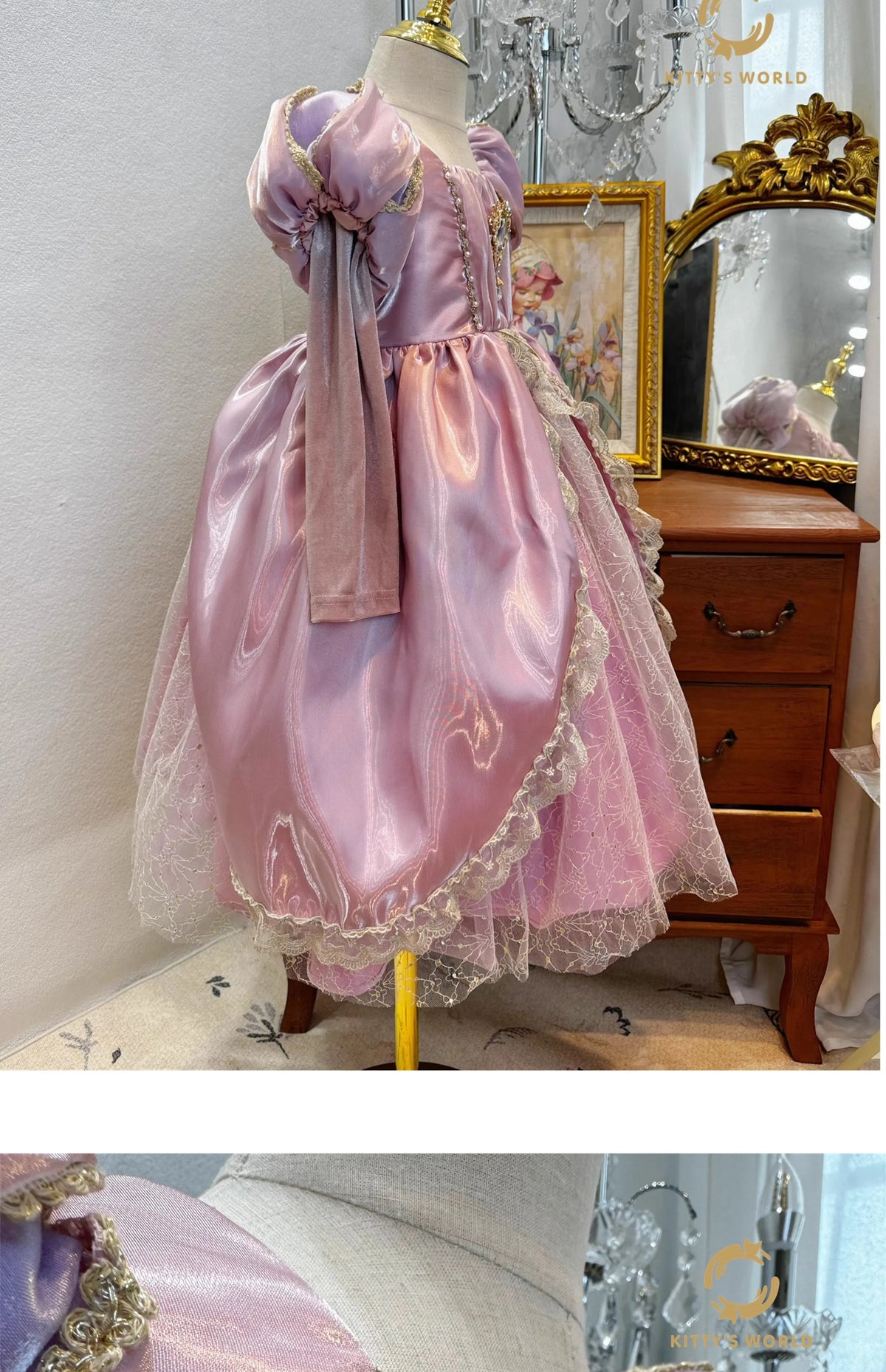 Kids Pink Aurora Princess Lolita Dress Halloween Costume Girl Sleeping Beauty Princess Cosplay Birthday Party Dresses for 2-12Y