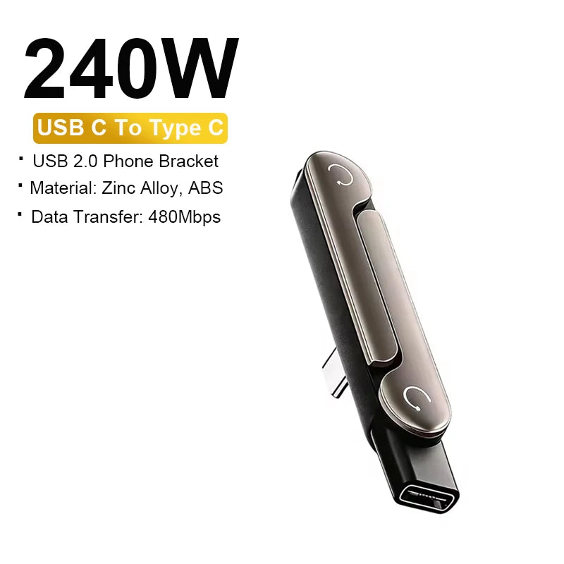 USB5.0 Type C Phone Stand Adapter 240W Fast Charging 120Gbps 16K Multi-function Foldable Converter Compatible Thunderbolt 5/4