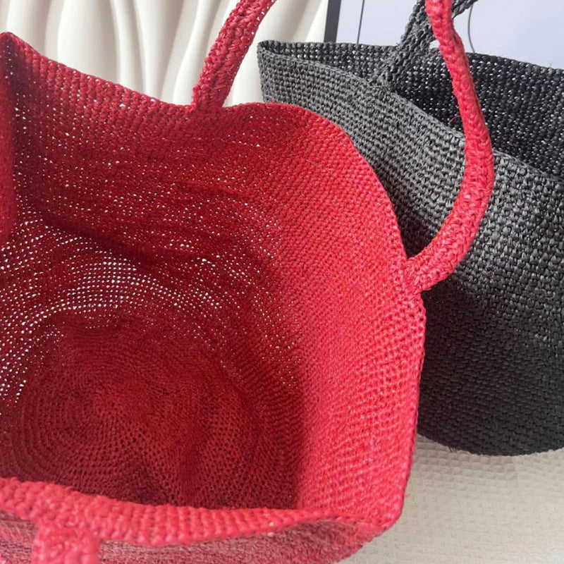 Summer Handmade Raffia Woven Bag, Women's Simple Fashion Shoulder Tote, Beach Vacation Straw Purse,Casual Lightweight for Travel