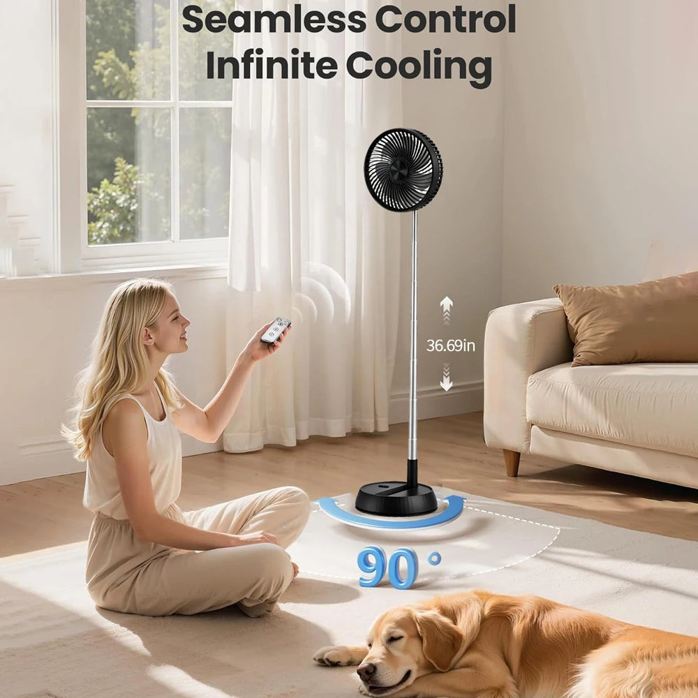 Home Bedroom Outdoor Camping Foldable Vertical Desktop Electric Fan Remote Control Silent Timed Left Right Rotation Black Fan
