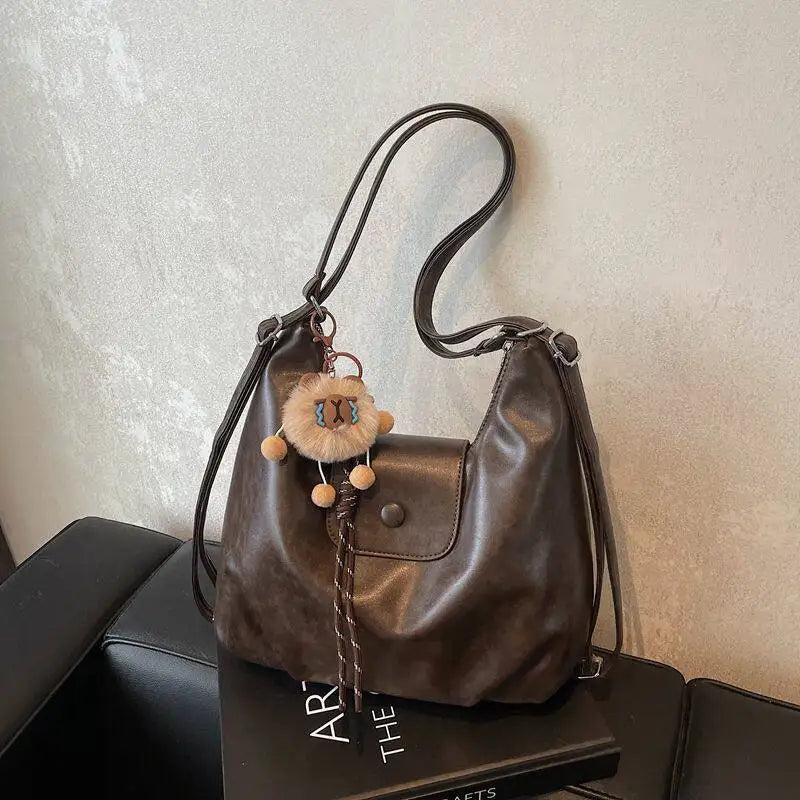 Retro Large Capacity Crossbody Shoulder Tote Bag for Women Commuter Bag 2025 New Luxury Minimalist High-End Feel PU Leather