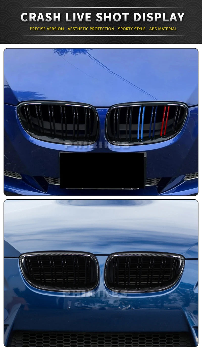 For BMW 3-Series E92 E93 M3 Coupe LCI 2010-2013 2Pcs Car Style Black Front Kidney Double Slat Grill Grille