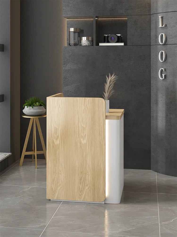 Luxury Front Desk RICE WHITE With Lamp Counter Sport Center Reception Desk Modern Design Beauty Salon Reception Desk