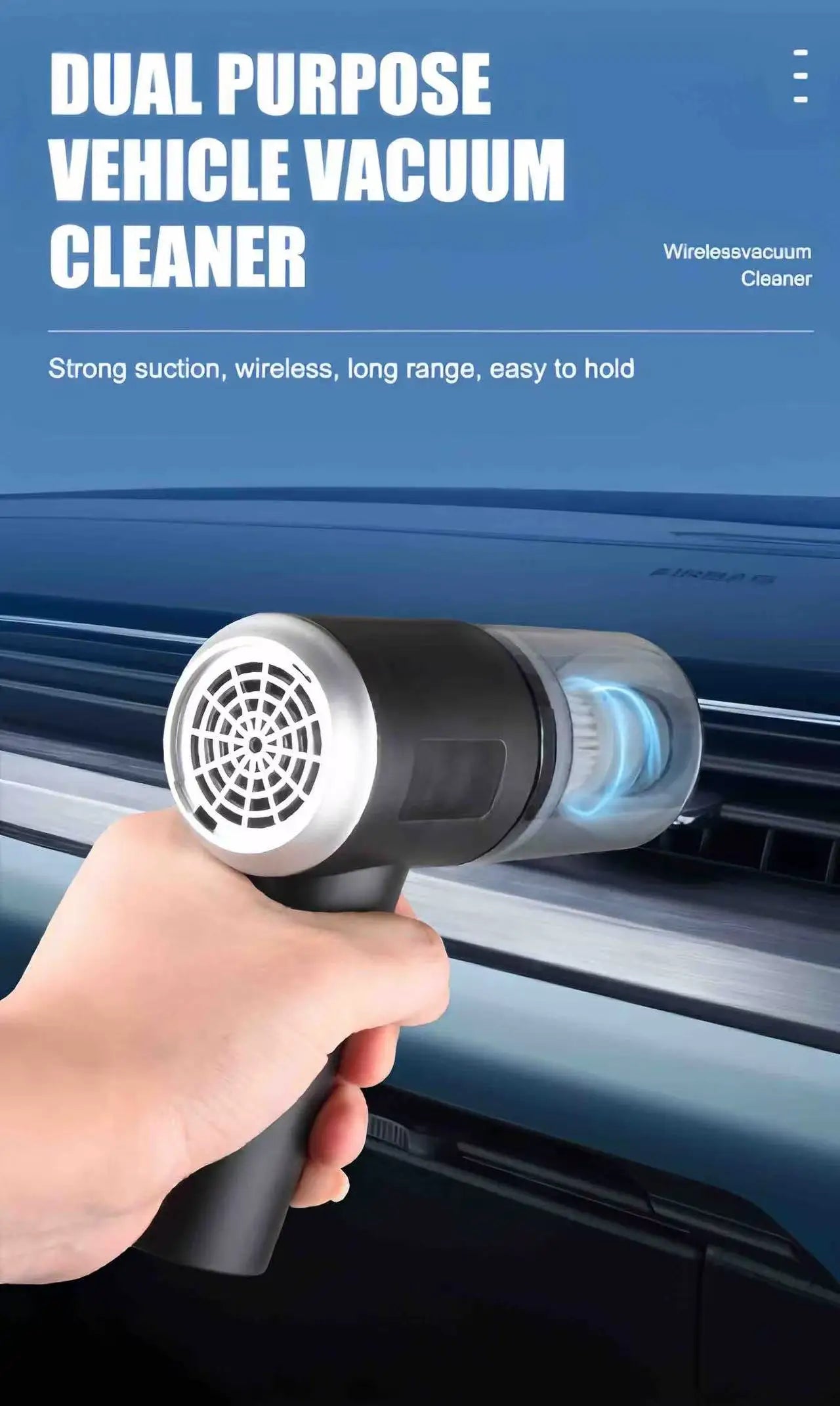 2025 Black Portable Car Wireless Vacuum Cleaner 120W Powerful Handheld for Home & Auto, Lightweight Cordless Rechargeable 3-in-1
