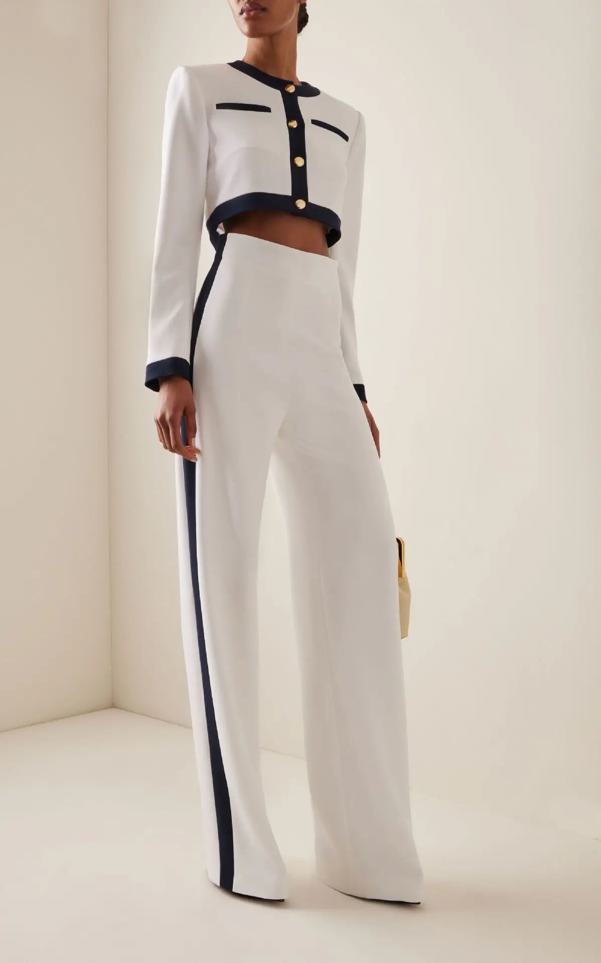 Elegant Women Slim Office Outfit Spring Autumn Fashion Contract Color Show Style Long Sleeve Button Tops & High Waist Pants Suit