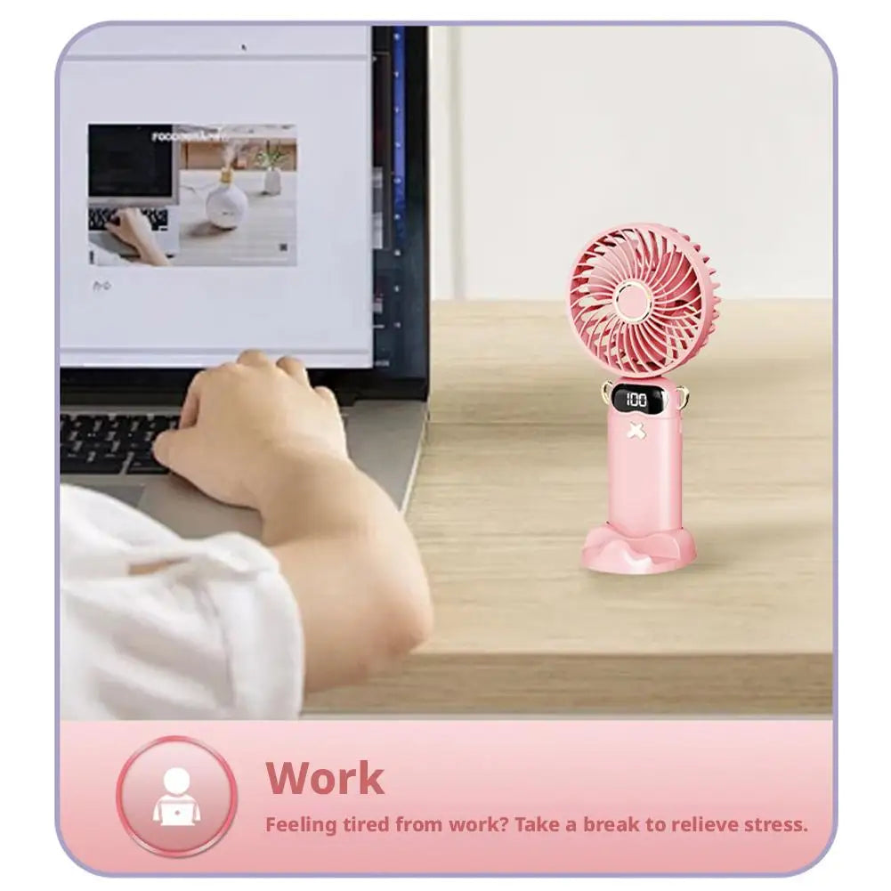 Portable Mini Fan With 6 Speeds LED USB Rechargeable Charging Small Foldable Battery Fans Handheld Desk Bedroom Indoor Outdoor
