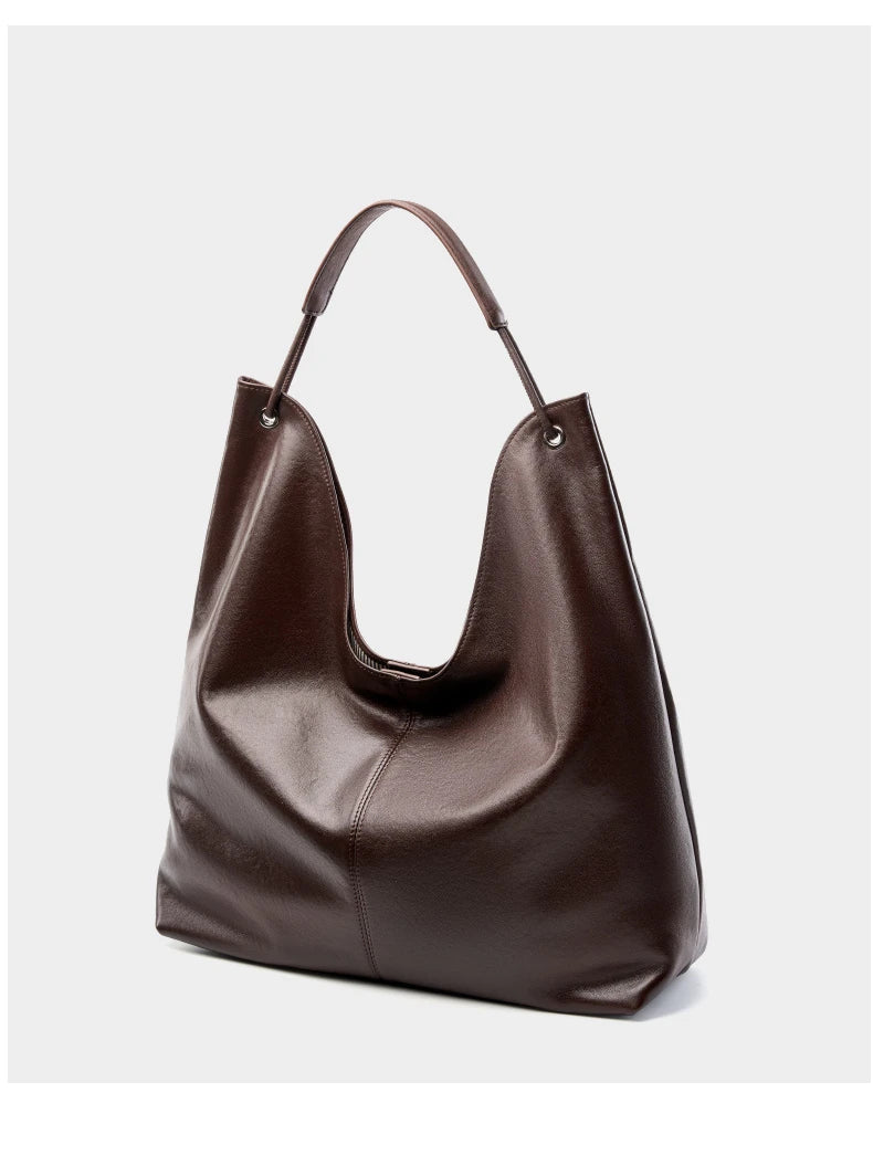 Toptrends Cowhide Genuine Leather Large Underarm Shoulder Bags For Women 2025 Luxury Designer Hobo Tote Bucket Ladies Handbags