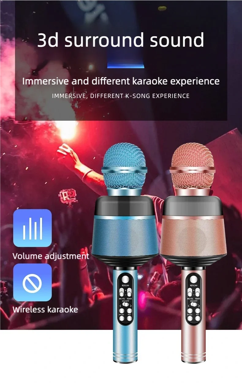 Karaoke Microphone for Kids & Adults - Bluetooth Microphones Singing Mic with Disco Lights, Echo Effect, Built-in Speaker