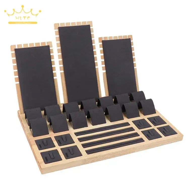 Wood Set Jewelry Counter Display Stand Necklace Pendant Holder Earring Ring Display Tray Props High-Capacity 39*25Cm