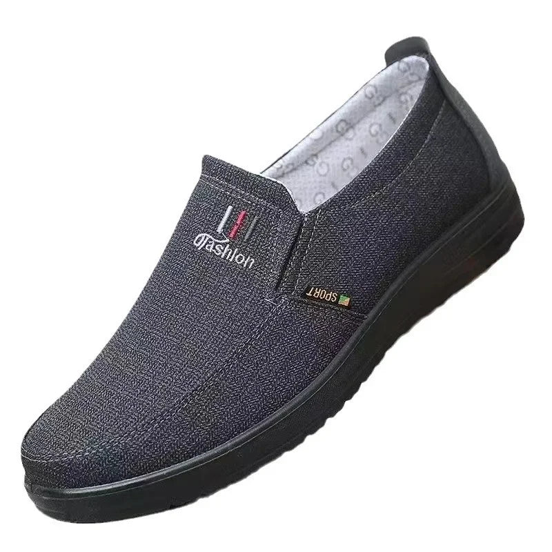 Beijing Men's Canvas Slip-On Shoes Soft Bottom Anti-Slip Breathable Casual Shoes round Toe Cotton Lined Plastic Outsole