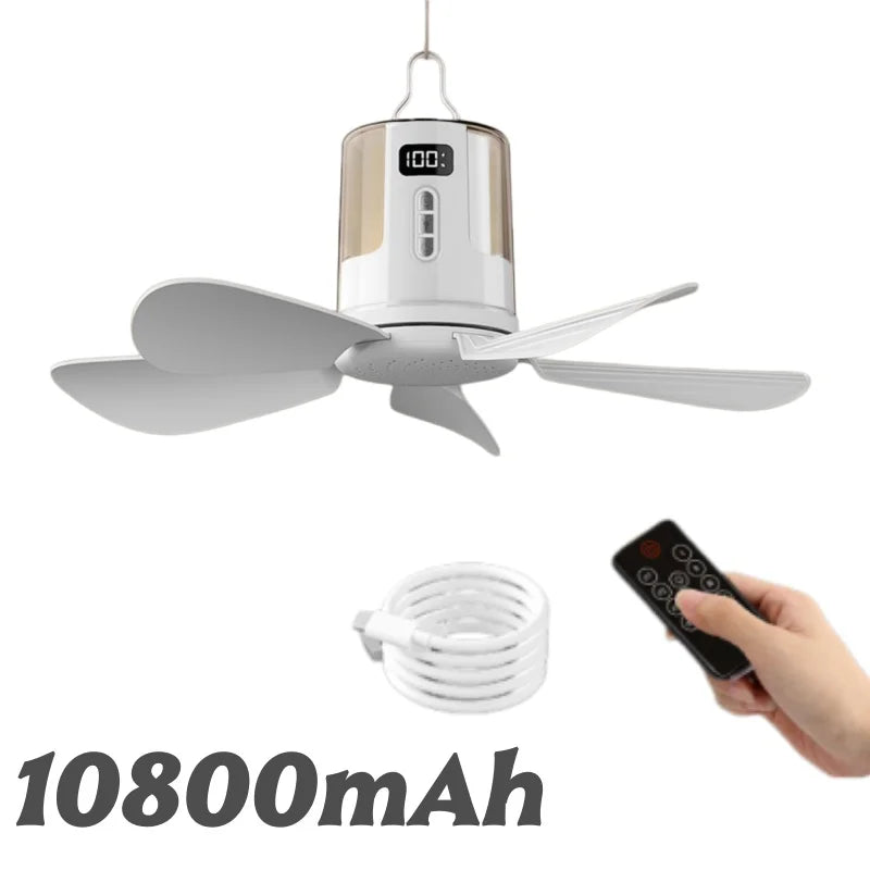 10800mAh Outdoor Camping Fan Portable Ceiling Fans Tent Ventilator Cooler Rechargeable Electric Fan Remote Control LED Lighting