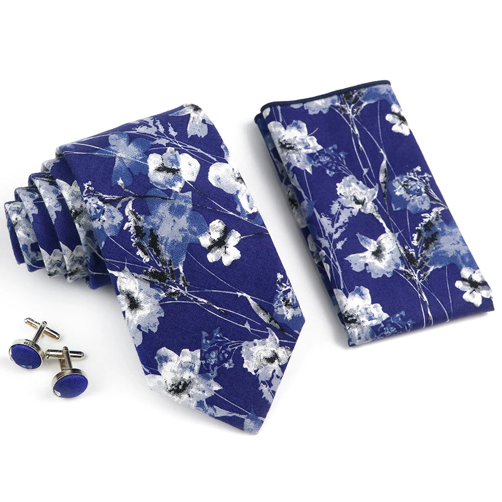 Hot Sell 3PC Chic Elegant Floral Tie Set Pocket Square Cufflinks For Men Women Wedding Party Dinner Suit Tuxedo Accessory Gift