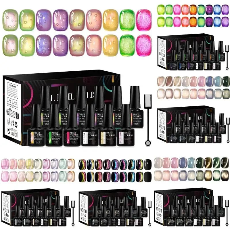 12Pcs/Set Fluorescent Cat Magnetic Nail Gel Polish Guava Green Neon Color With Magnetic Stick Semi-Permanent UV Gel Nail Art Kit