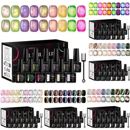 12Pcs/Set Fluorescent Cat Magnetic Nail Gel Polish Guava Green Neon Color With Magnetic Stick Semi-Permanent UV Gel Nail Art Kit
