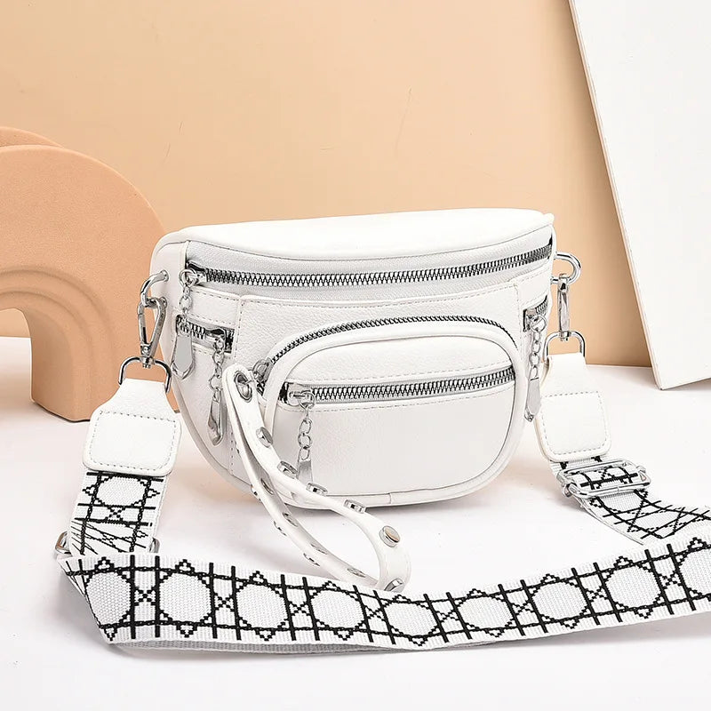 Luxury Multi-pocket 100% cowhide Crossbody Bags For Women Black Shoulder Messenger Handbags Small Chest Bag Travel Saddle bag
