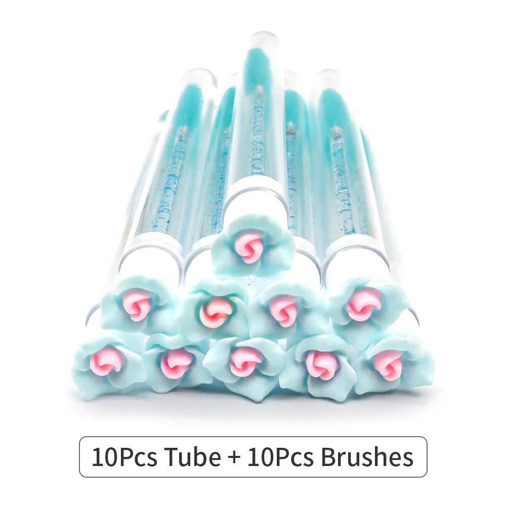 10/50Pcs Flower Eyelash Brush Tube Disposable Mascara Wands Tube Reusable Lash Spoolies Brush Dust-proof Cleaner Storage Tubes