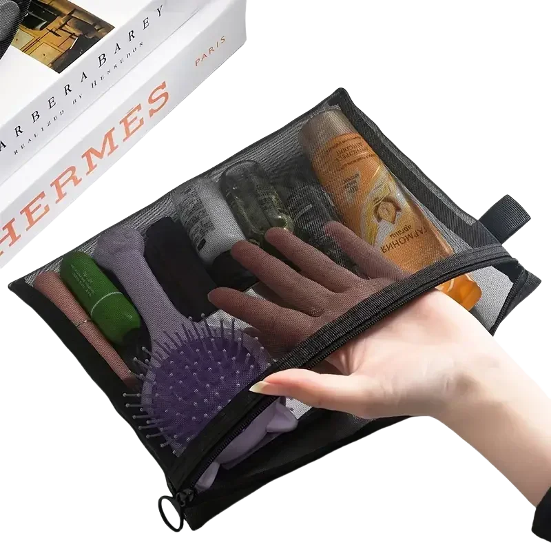 1/12pcs Mesh Clear Cosmetic Bags Small Large Black Makeup Bag Portable Travel Toiletry Organizer Case Lipstick Storage Pouch