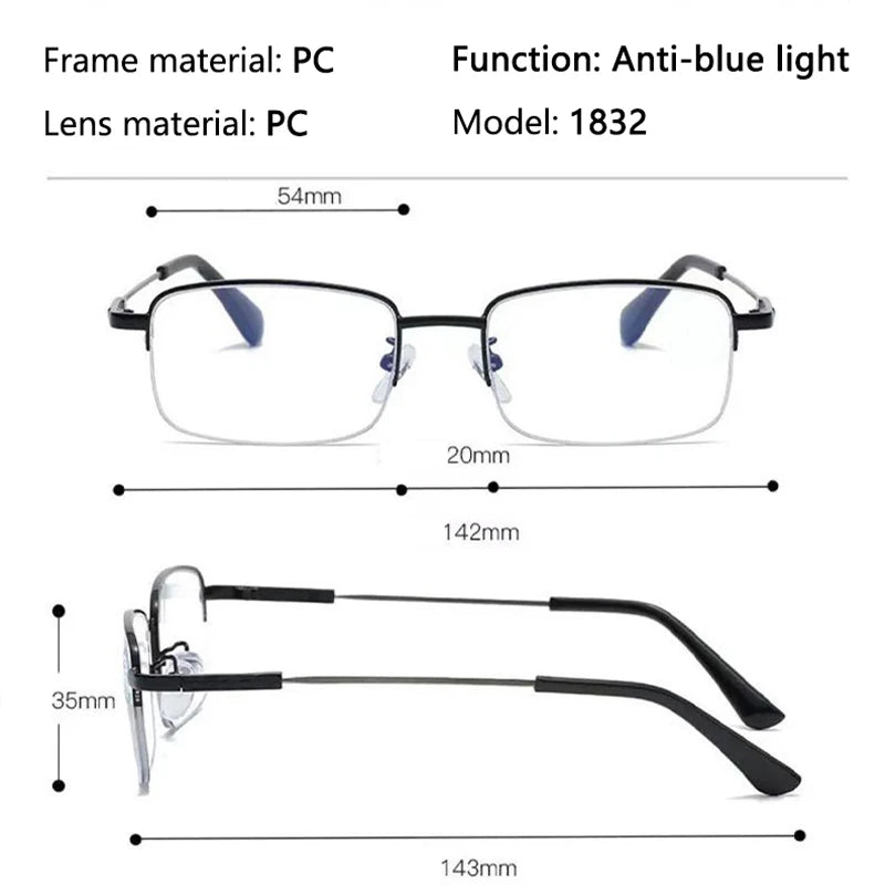 Color-changing Dual-purpose Reading Glasses Progressive Multi-focus Intelligent Zoom Titanium Memory Anti-blue Light XTP1832