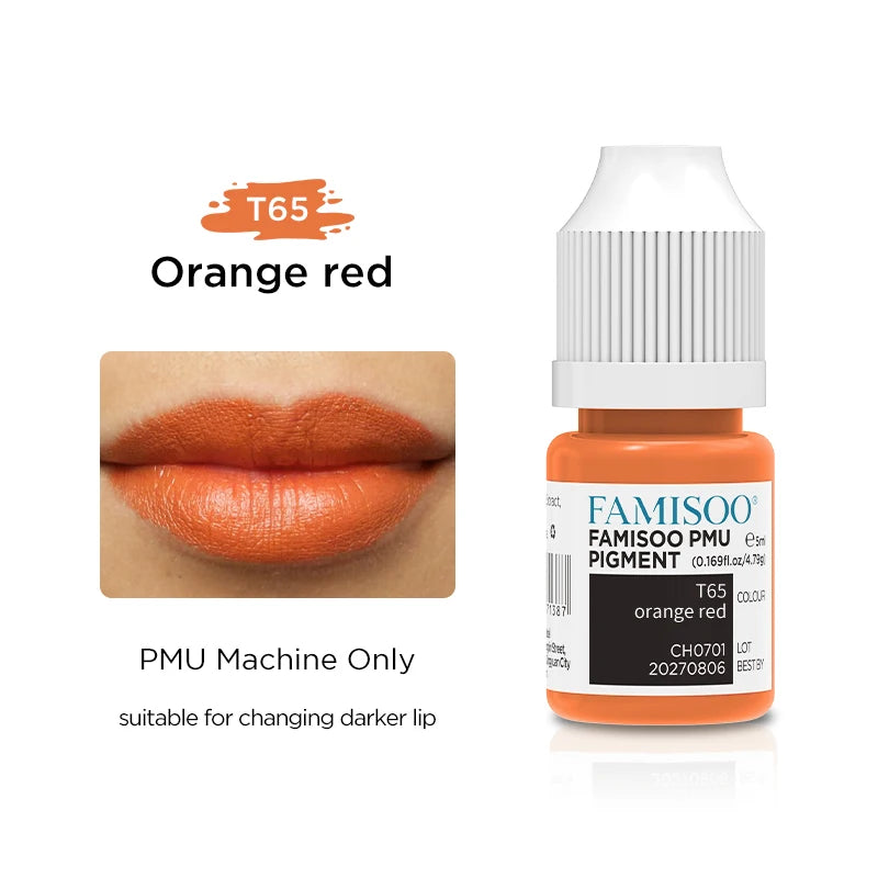 FAMISOO 5ML Lip Tattoo Inks Microblading Organic Permanent Makeup Lips Pigment Tattoo Pink Eyebrow Eyeliner PMU Pigment 0.17 OZ
