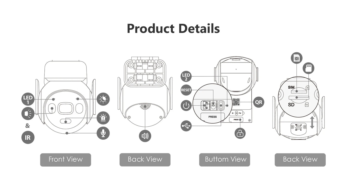 IMOU AOV PT 5MP With Solar Panel 360° PTZ Outdoor Security Camera 4G LTE Wifi Network 10000mAh Battery Auto Tracking IP Camera