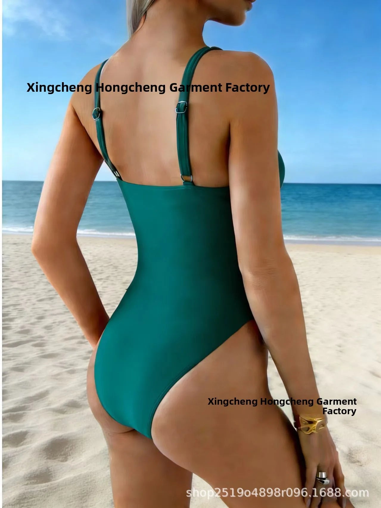 Fashionable Women's One-Piece Swimsuit Tummy Control Trendy Swimwear Cross-Border 2026 New Style Pure Color No Sleeve