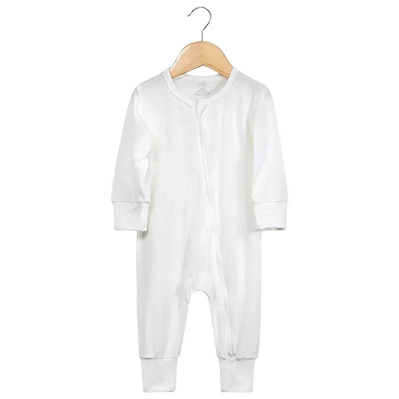 Baby Romper Bamboo Fiber Baby Boy Girl Clothes Newborn Zipper Footies Jumpsuit Solid Long-Sleeve Baby Clothing Pajamas 3 6 9 12M