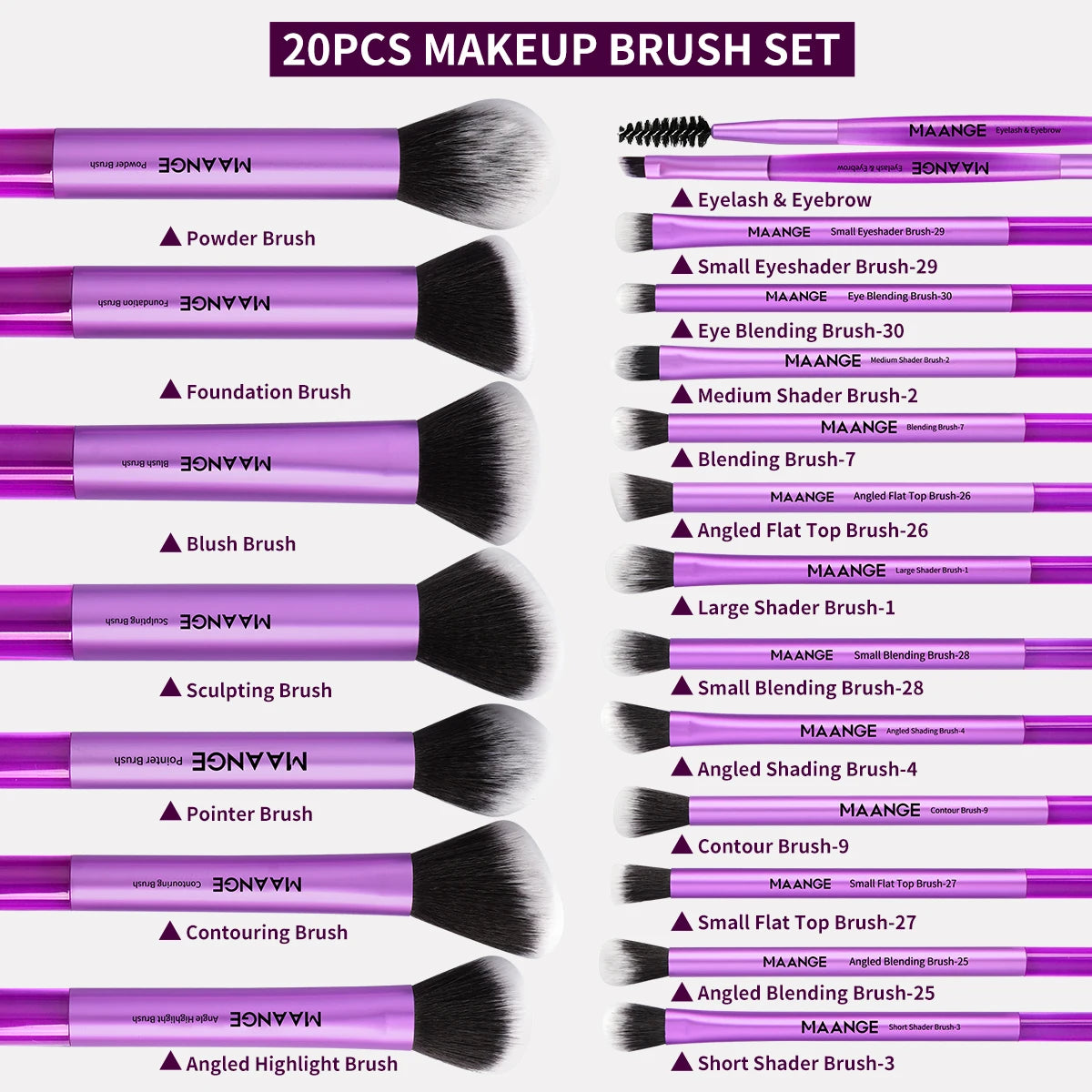 MAANGE 20PCS Professional Makeup Brush Set Premium Synthetic Foundation Face Powder Blush Concealers Soft Dense Makeup Tools