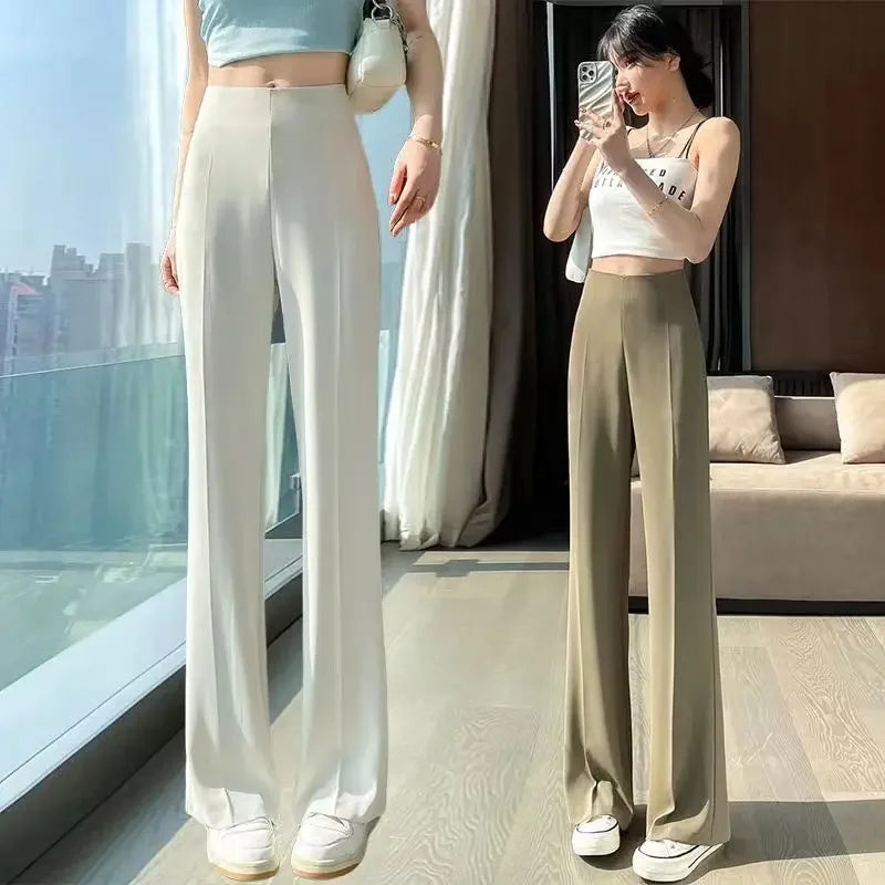 Solid Tailoring High Waist Female Pants Straight Leg Work Loose Clothes Baggy Office Trousers for Women Casual Original Nylon G