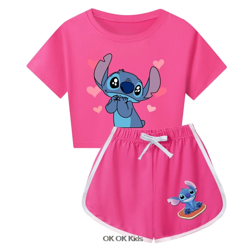Summer Clothing Set Lilo And Stitch Toddler Boys Summer Pajamas Cotton Short Sleeve T Shirt+Shorts Costume Girls Sportswear Set
