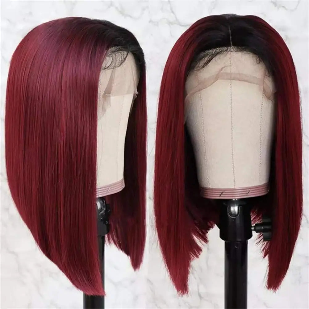 Bone Straight Short Bob Wig Human Hair Wigs For Women Burgundy 4x4 Lace Wigs 1B 99J Bob Wigs Brazilian Human Hair Pre Plucked