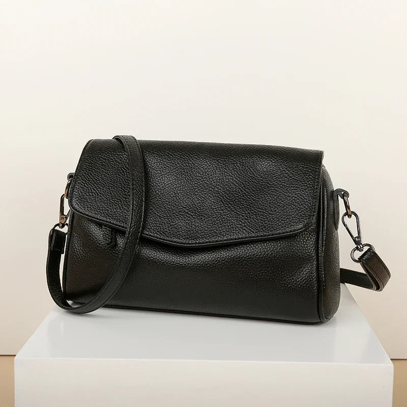 Luxury Solid Color Genuine Leather Ladies Messenger Bag 100% Soft Cowhide Shoulder Crossbody Bags For Women 2026 Female Handbags