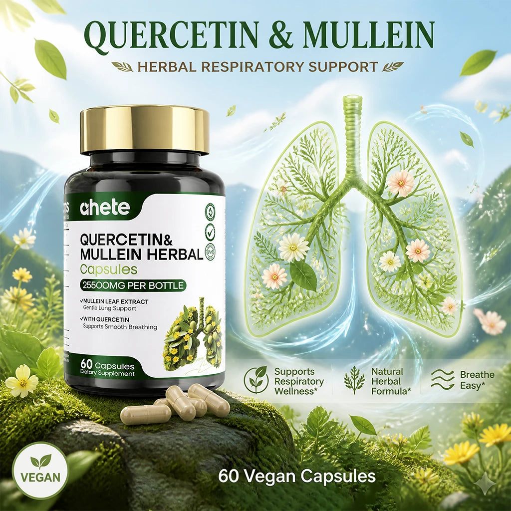 AHETE Mullein Leaf & Quercetin Capsules - High Potency Mullein And Quercetin, Lung Support Formula. Supports Respiratory Health.